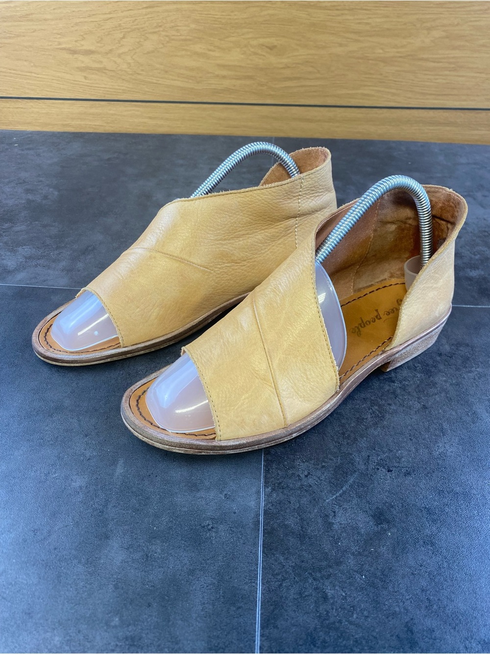 Free People Tan Open-Toe Leather Ankle Booties